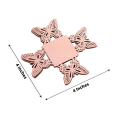 50-Pack Mini Paper Truffle Cup Liners Butterfly Square Design Metallic Rose Gold - 225GSM Cupcake Tray Wrappers 4"