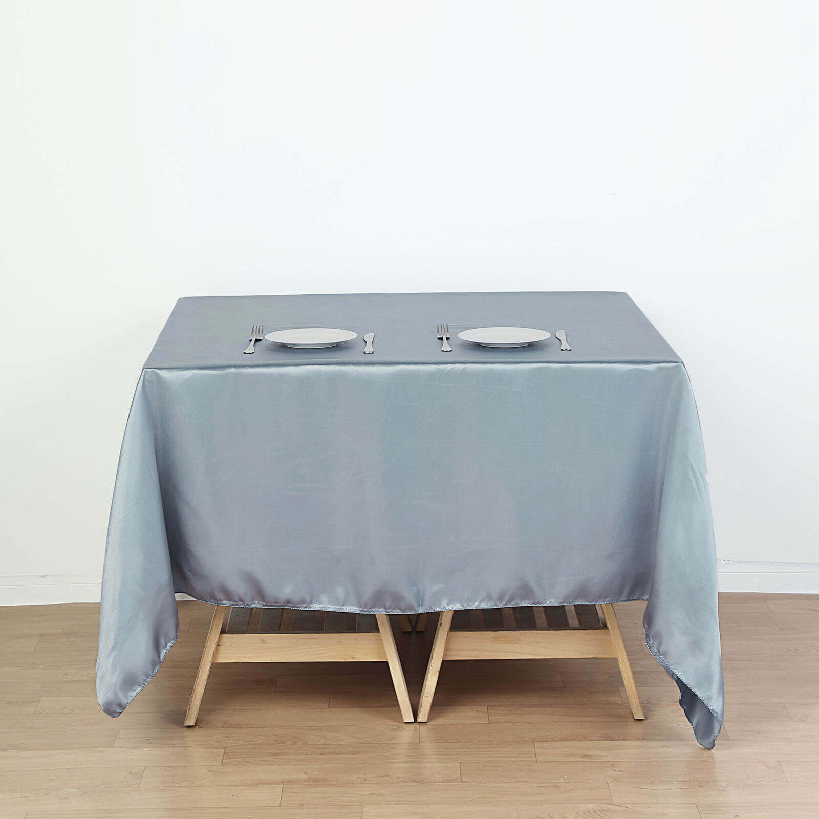 Satin 72"x72" Table Overlay Square Tablecloth Dusty Blue - Smooth Finish Table Cover