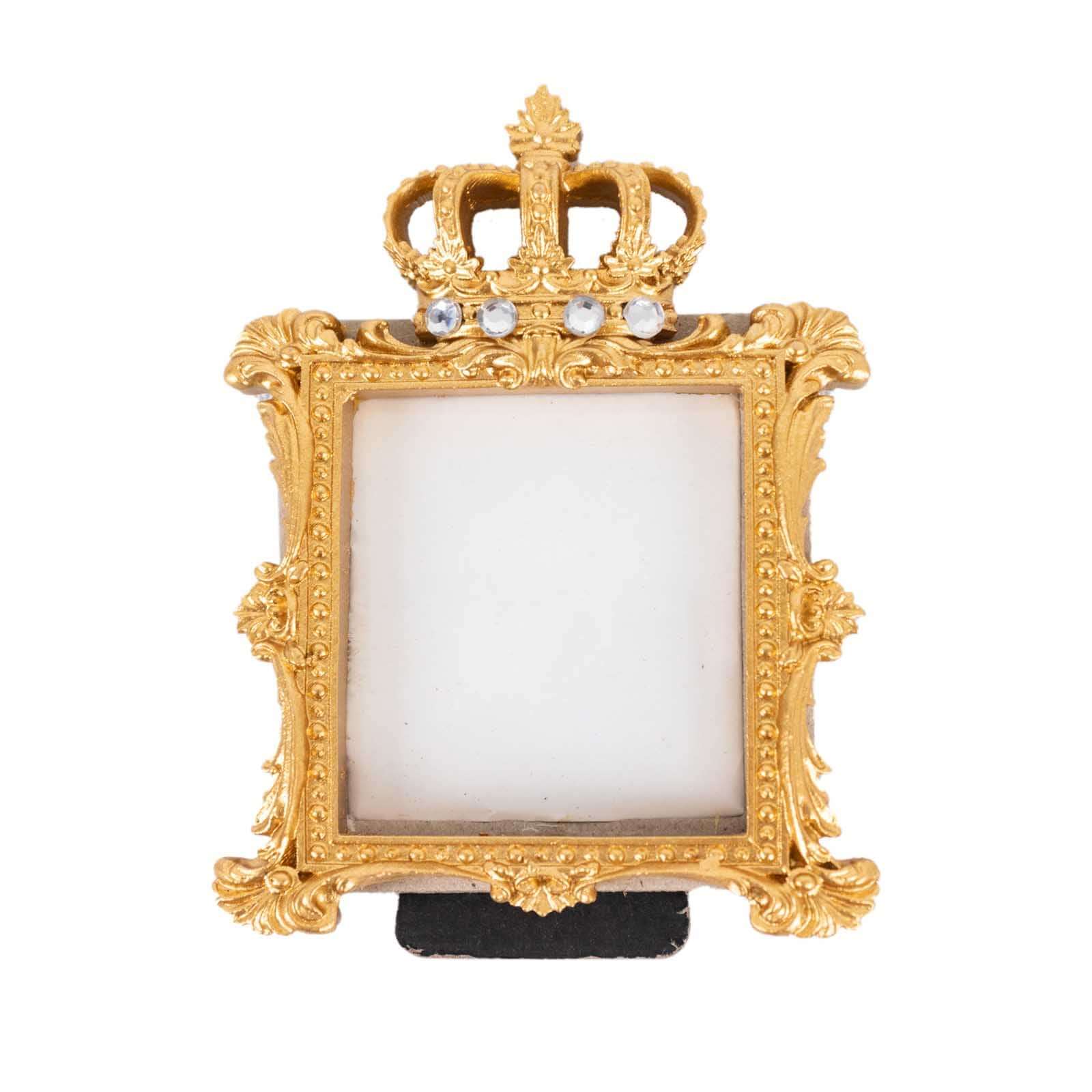 4-Pack Picture Frames Gold Resin Royal Crown Design Square - Baroque Wedding Place Card Holders & Party Favors 3.5"