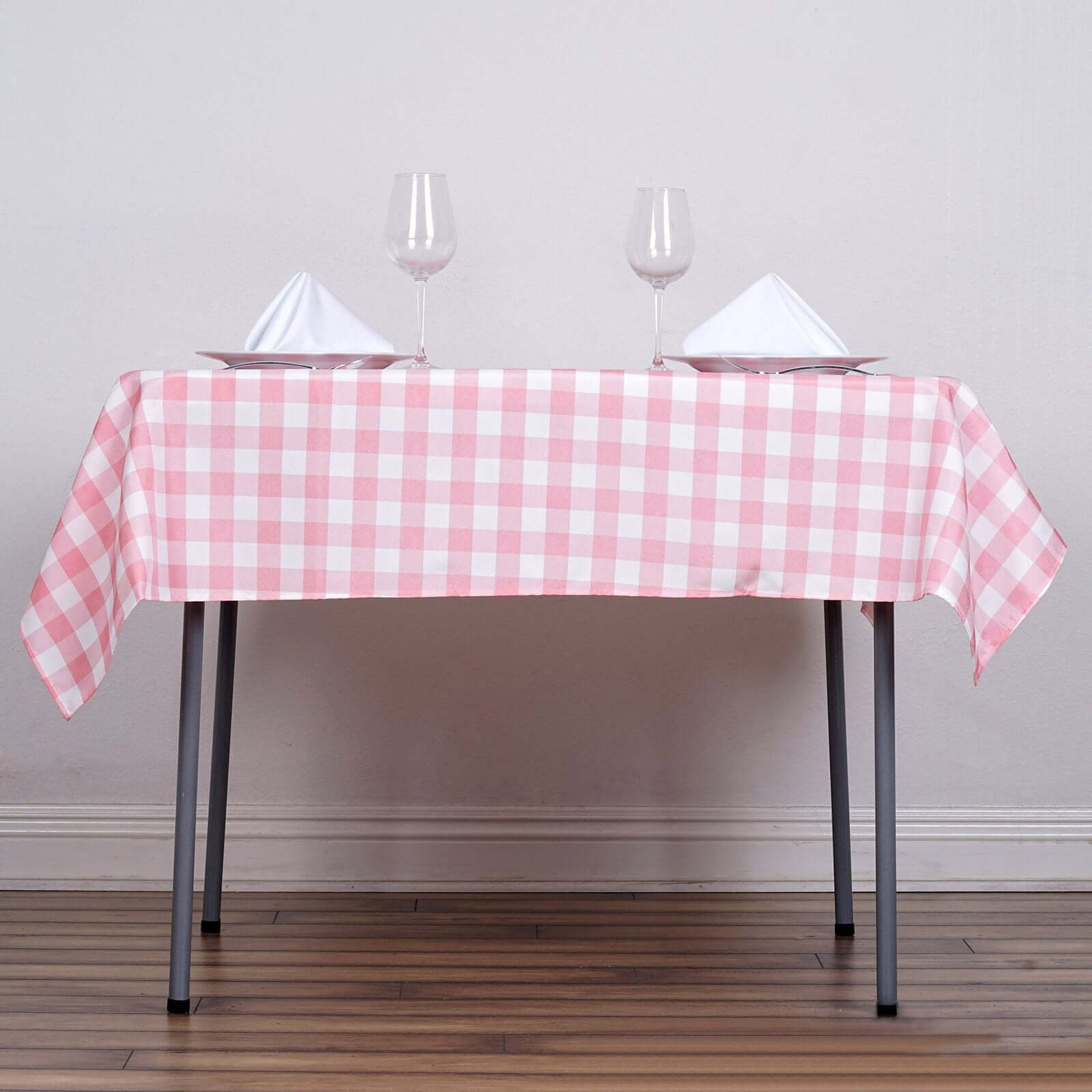 Polyester 54"x54" Square Tablecloth White Rose Quartz - Checkered Buffalo Plaid Design for Casual Table Settings