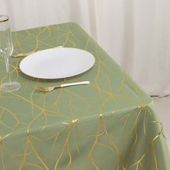 Polyester 54"x54" Square Tablecloth Dusty Sage Green with Gold Foil Tree Branch Pattern - Wrinkle-Resistant & Durable Table Cover