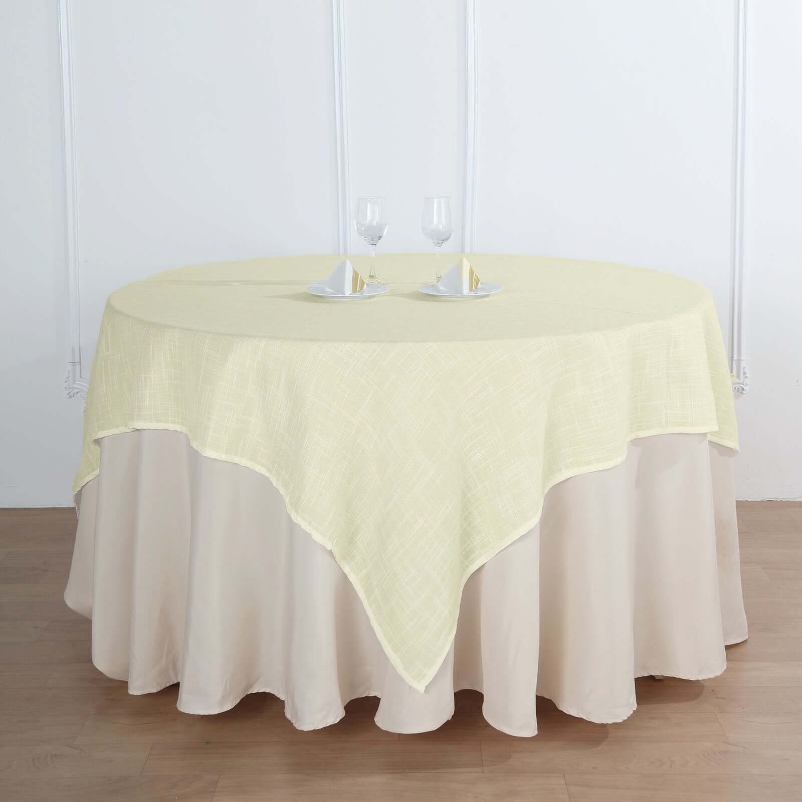 Linen 72"x72" Table Overlay Square Tablecloth Ivory - Slubby Textured Wrinkle-Resistant Design for Stylish Occasions
