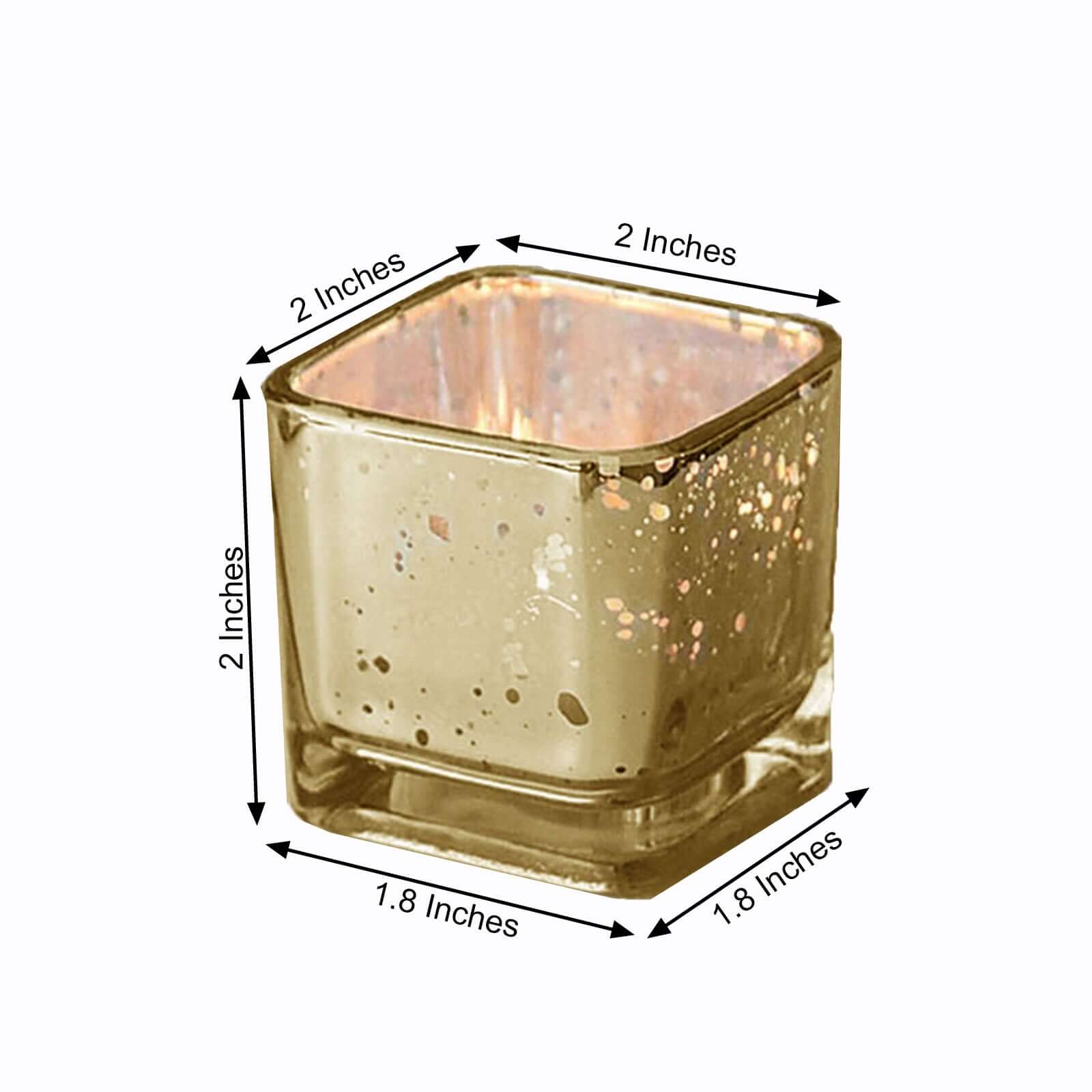 12-Pack Mercury Glass Candle Holders Gold with Speckled Design - Square Votive Tealight Holders 2"