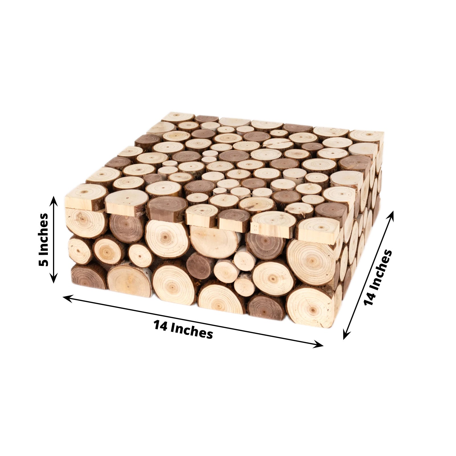 Wooden Cake Stand 14"x14" Square Design Rustic Natural Slices - Farmhouse Display Box Pedestal Riser