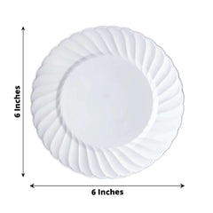 12-Pack Plastic Dessert Plates Glossy White Swirl Rim - Lightweight Round Salad Plates 6"