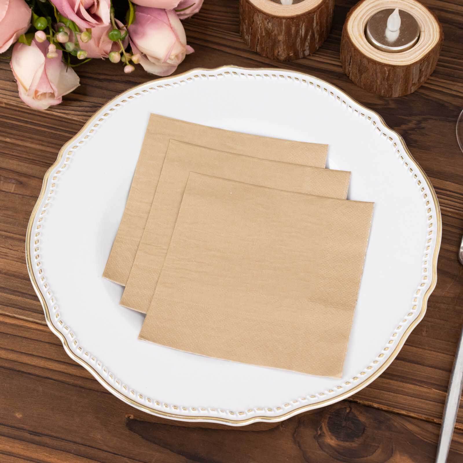 50-Pack Paper Beverage Napkins Natural - 2 Ply Disposable Soft 18GSM Cocktail Napkins 5"x5"