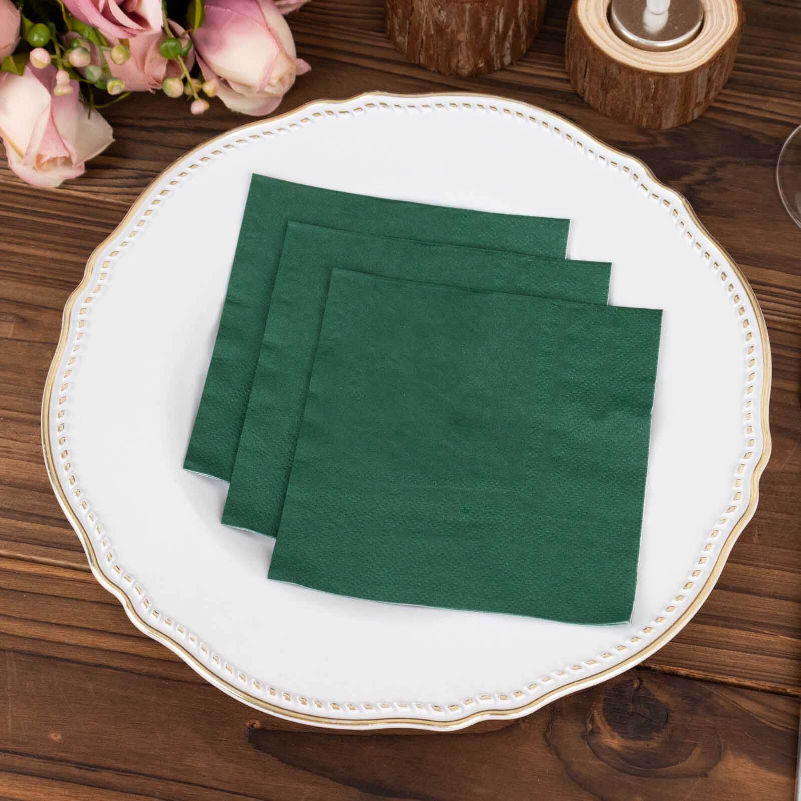 50-Pack Paper Beverage Napkins Hunter Emerald Green - 2 Ply Disposable Soft 18GSM Cocktail Napkins 5"x5"