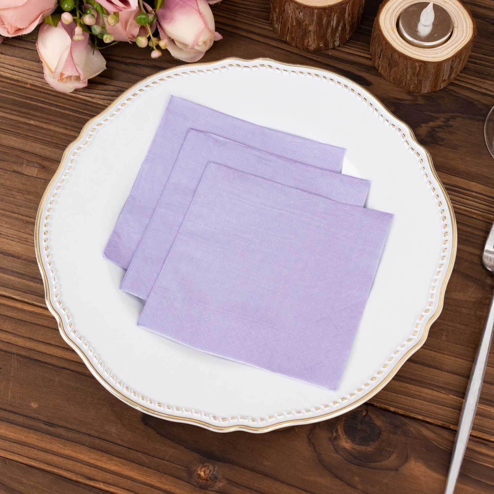 50-Pack Paper Beverage Napkins Lavender Lilac - 2 Ply Disposable Soft 18GSM Cocktail Napkins 5"x5"