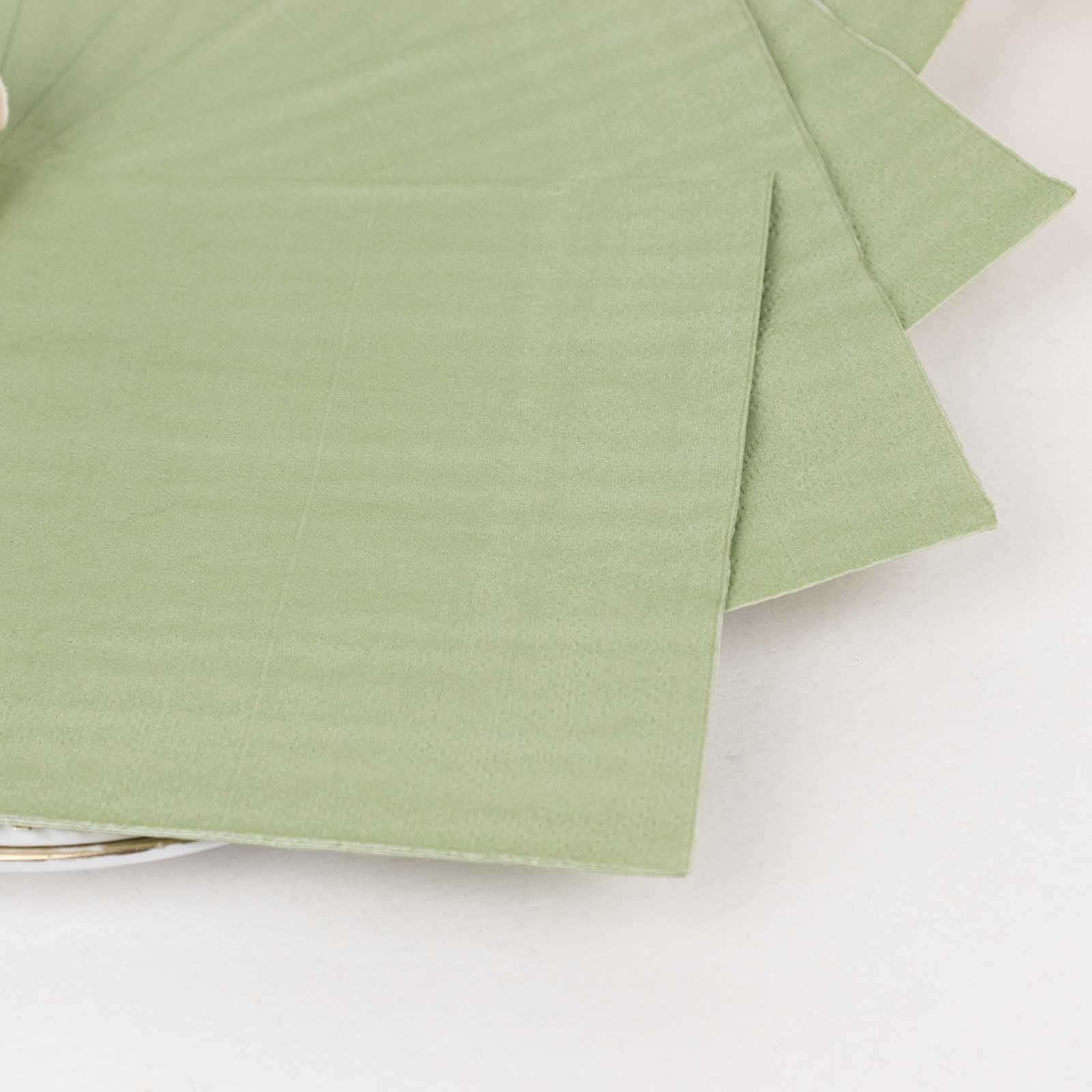 50-Pack Paper Beverage Napkins Sage Green - 2 Ply Disposable Soft 18GSM Cocktail Napkins 5"x5"