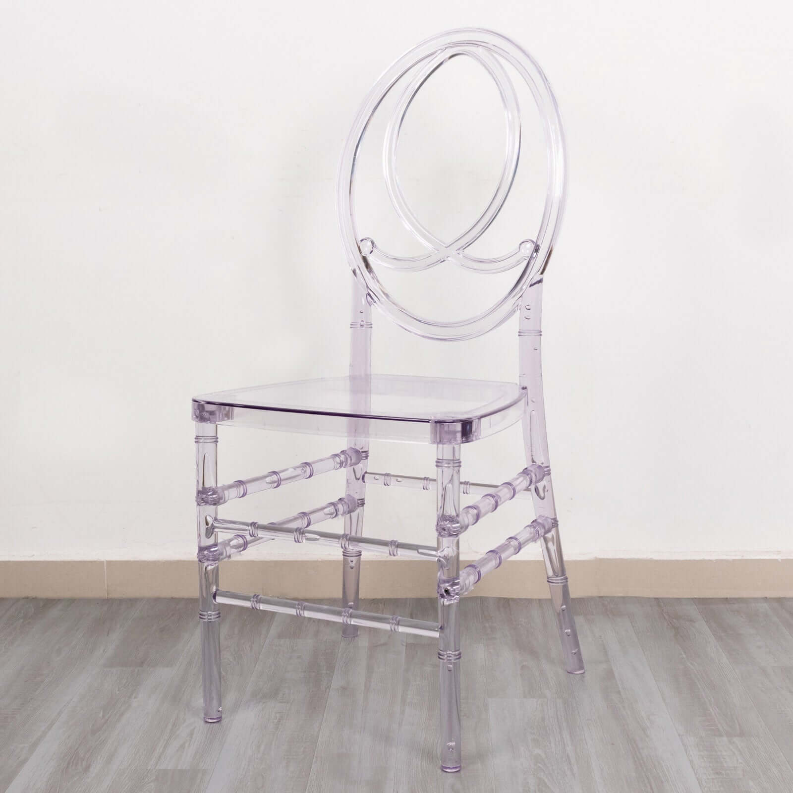 Acrylic Stackable Ghost Chair in Phoenix Chiavari style Transparent Resin with Oval Back Clear - Sleek Armless Design for Weddings & Gatherings
