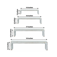 Set of 4 Wooden Display Risers Whitewash Rectangular Bench Style - Stackable Rustic Farmhouse Nesting Stands 14", 16", 17", 19"