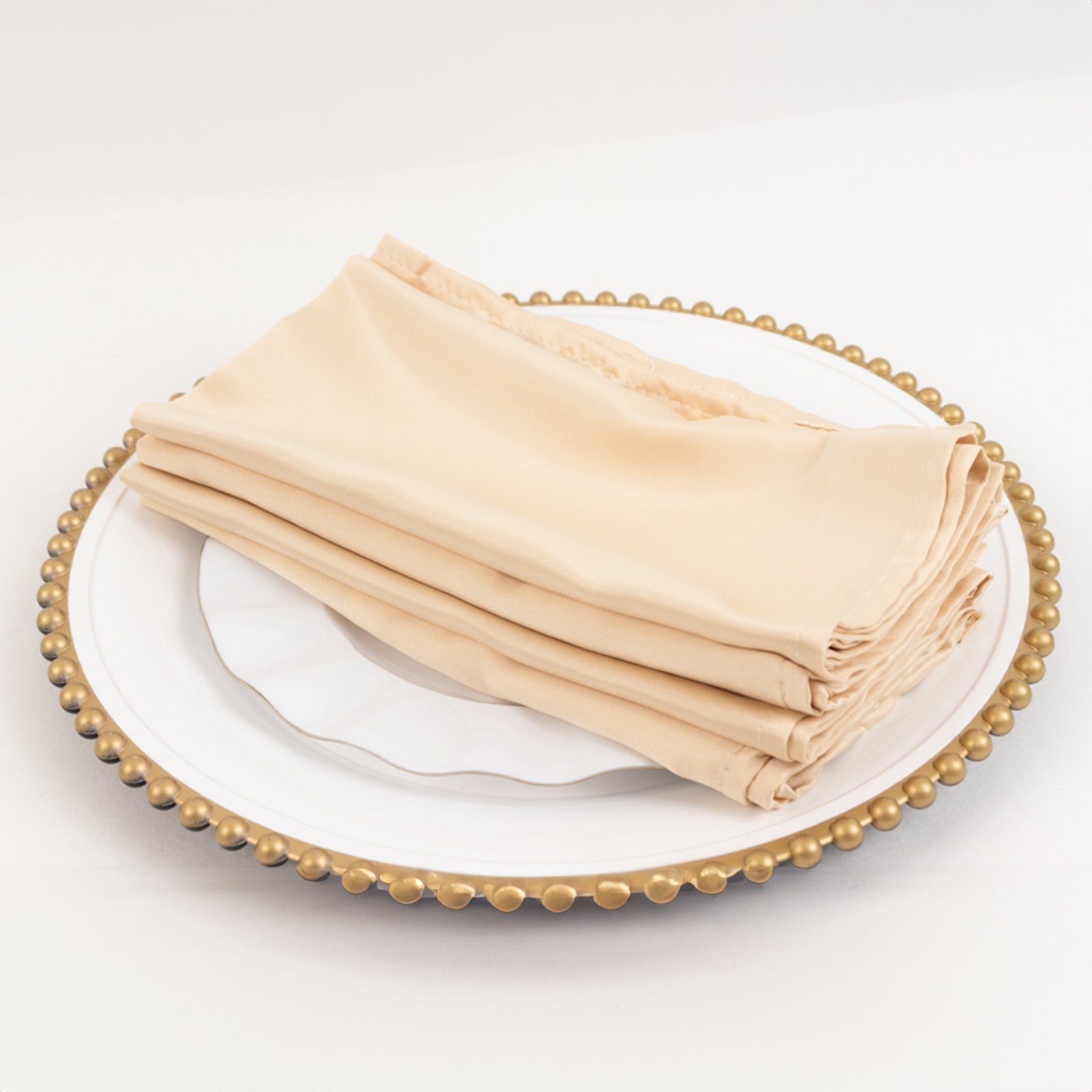 5 Pack Lamour Satin 20"x20" Napkins Beige - Soft Matte Finish Dinner Napkins