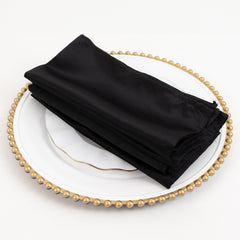 5 Pack Lamour Satin 20"x20" Napkins Black - Exquisite Dinner Napkins with Soft Matte Finish for Weddings & Events