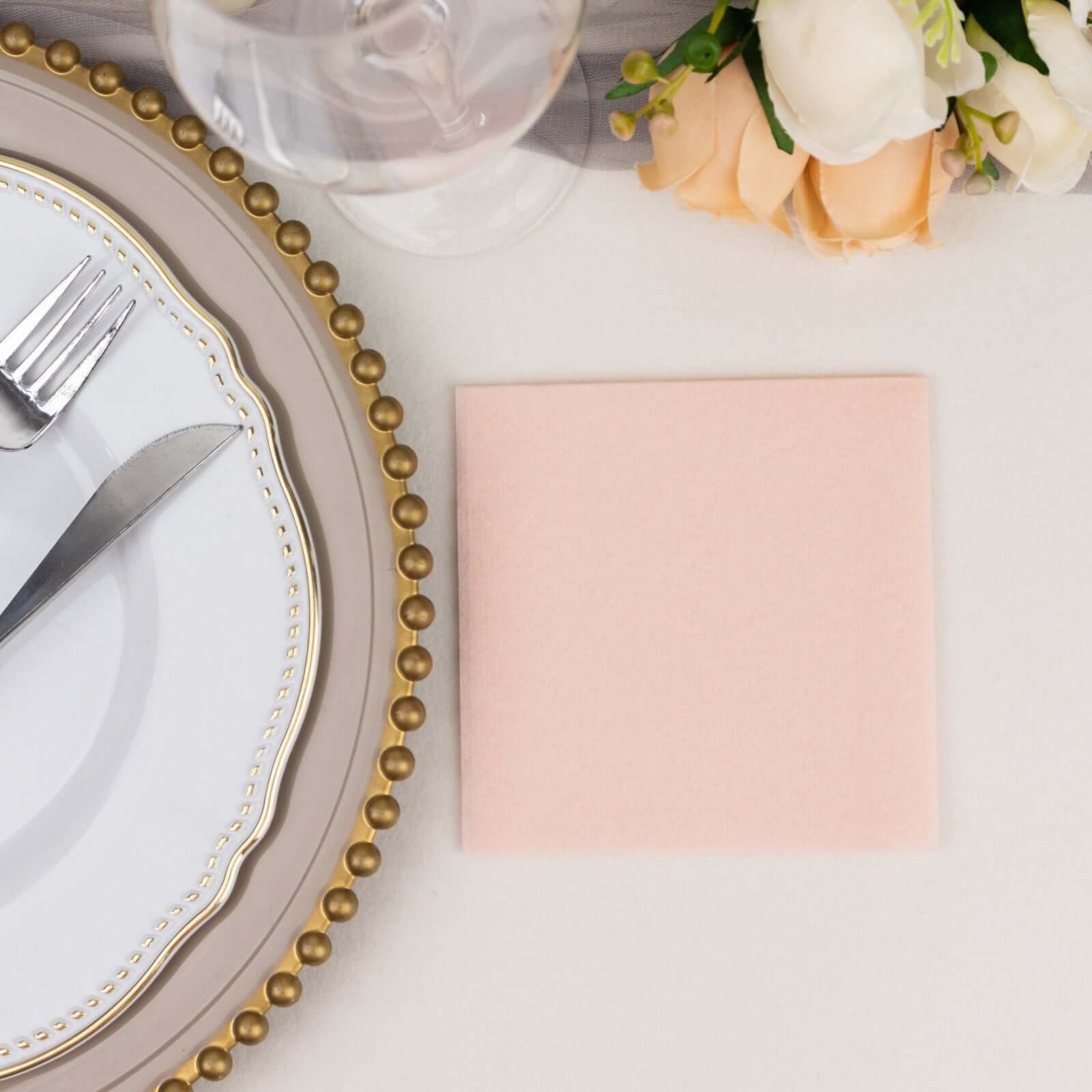 20 Pack Linen-Like Paper 5"x5" Napkins Blush - Highly Absorbent Airlaid Napkins