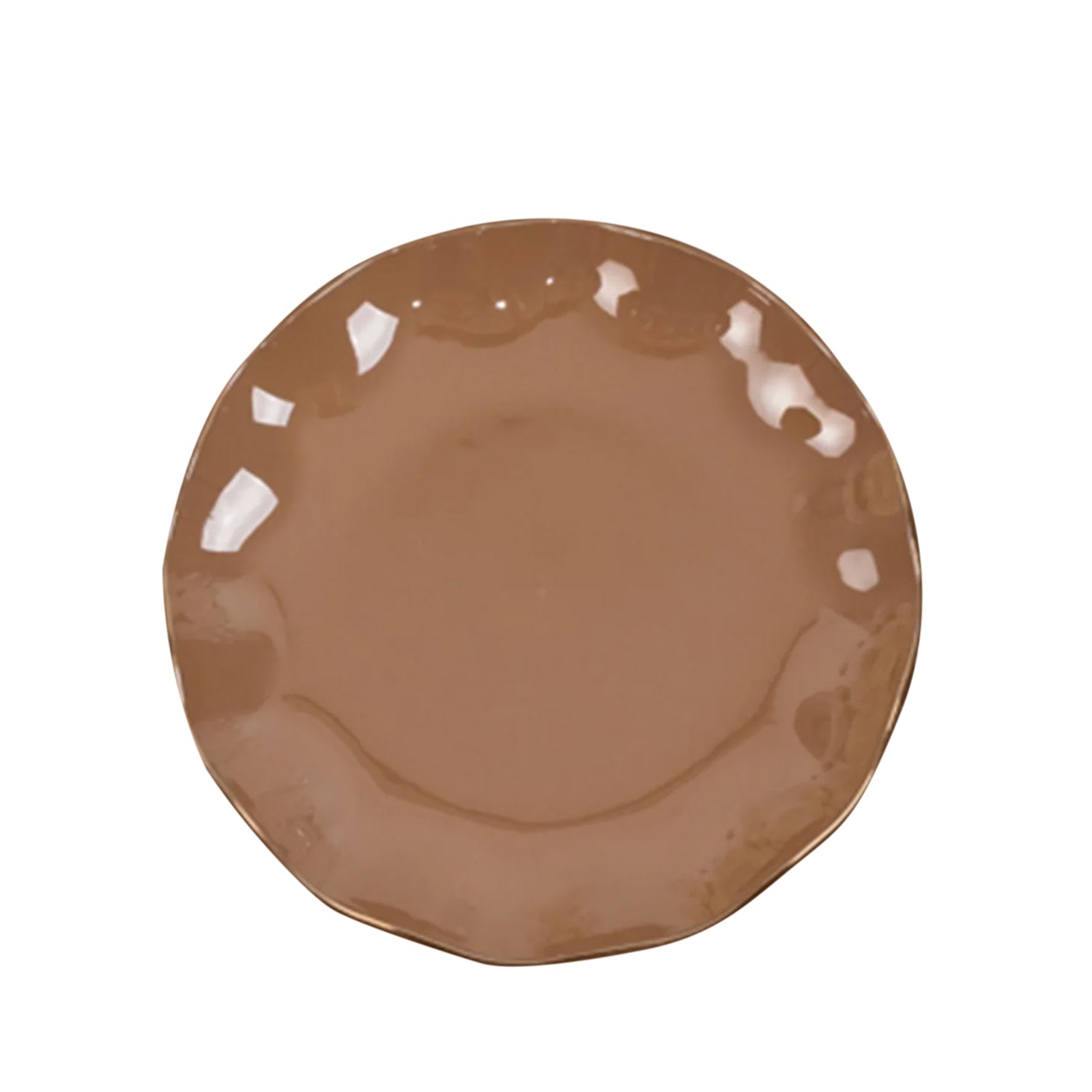 10-Pack Plastic Round 6" Dessert Plates in Coffee Brown Ruffled Rim with Gold Edging - Sturdy Disposable Salad Appetizer Dinnerware