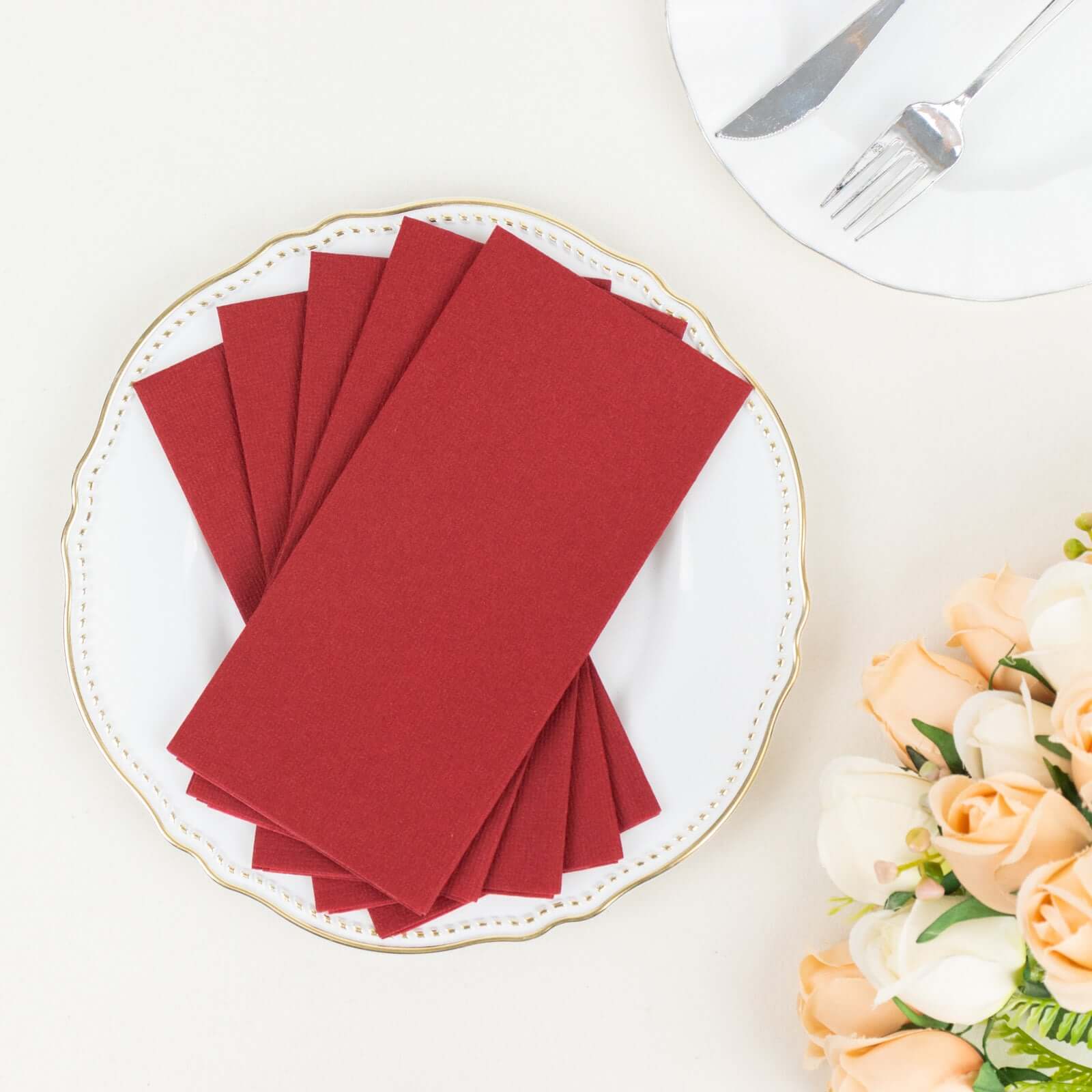 20 Pack Linen-Like Paper 8.5"x4" Napkins Burgundy - Highly Absorbent & Disposable Airlaid Guest Towels