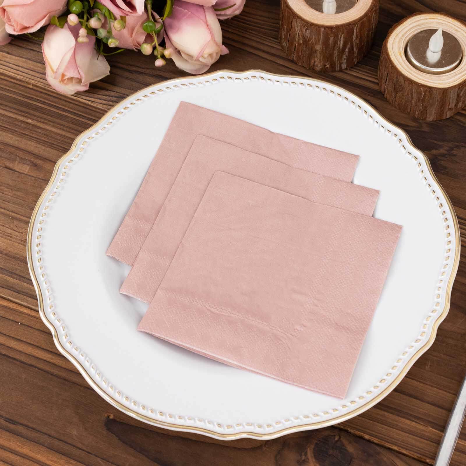 50-Pack Paper Beverage Napkins Dusty Rose - 2 Ply Disposable Soft 18GSM Cocktail Napkins 5"x5"