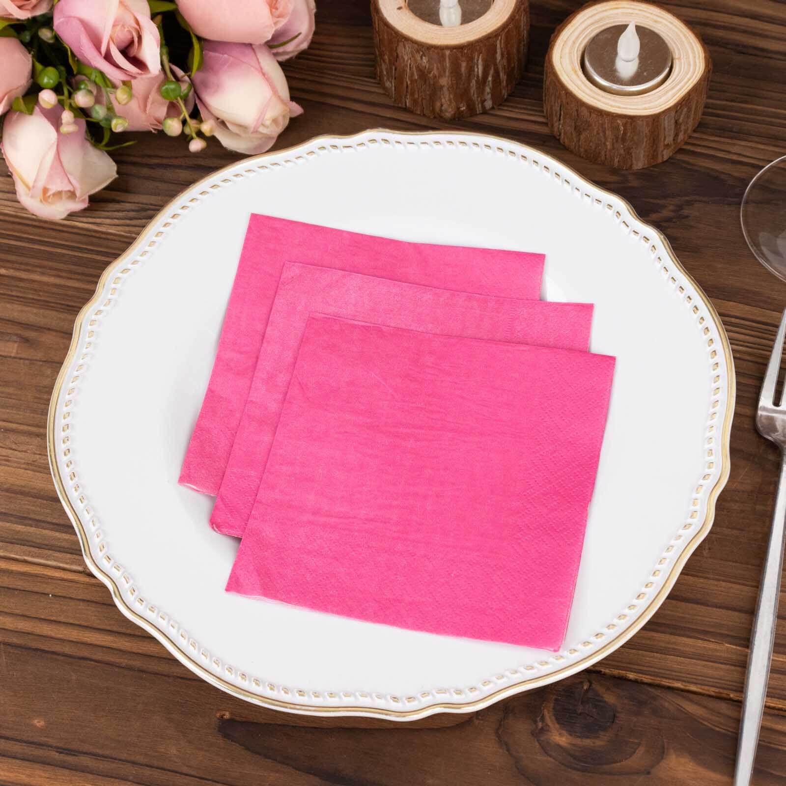 50-Pack Paper Beverage Napkins Fuchsia - 2 Ply Disposable Soft 18GSM Cocktail Napkins 5"x5"