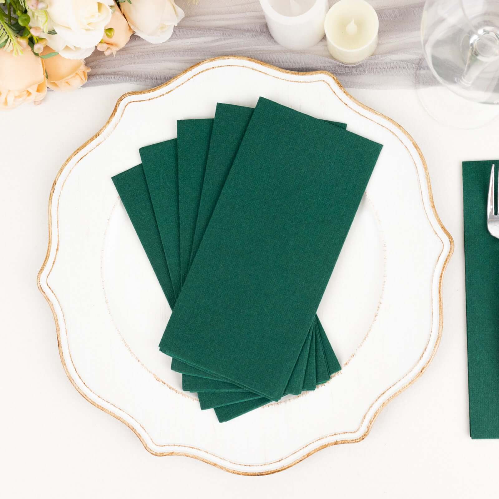 20 Pack Linen-Like Paper 8.5"x4" Napkins Hunter Emerald Green - Highly Absorbent & Disposable Airlaid Guest Towels