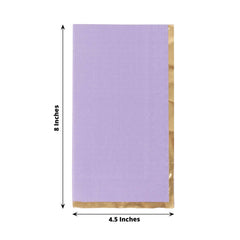 50-Pack Paper Dinner Napkins Lavender with Gold Foil Edge 2 Ply - Stylish Disposable Napkins