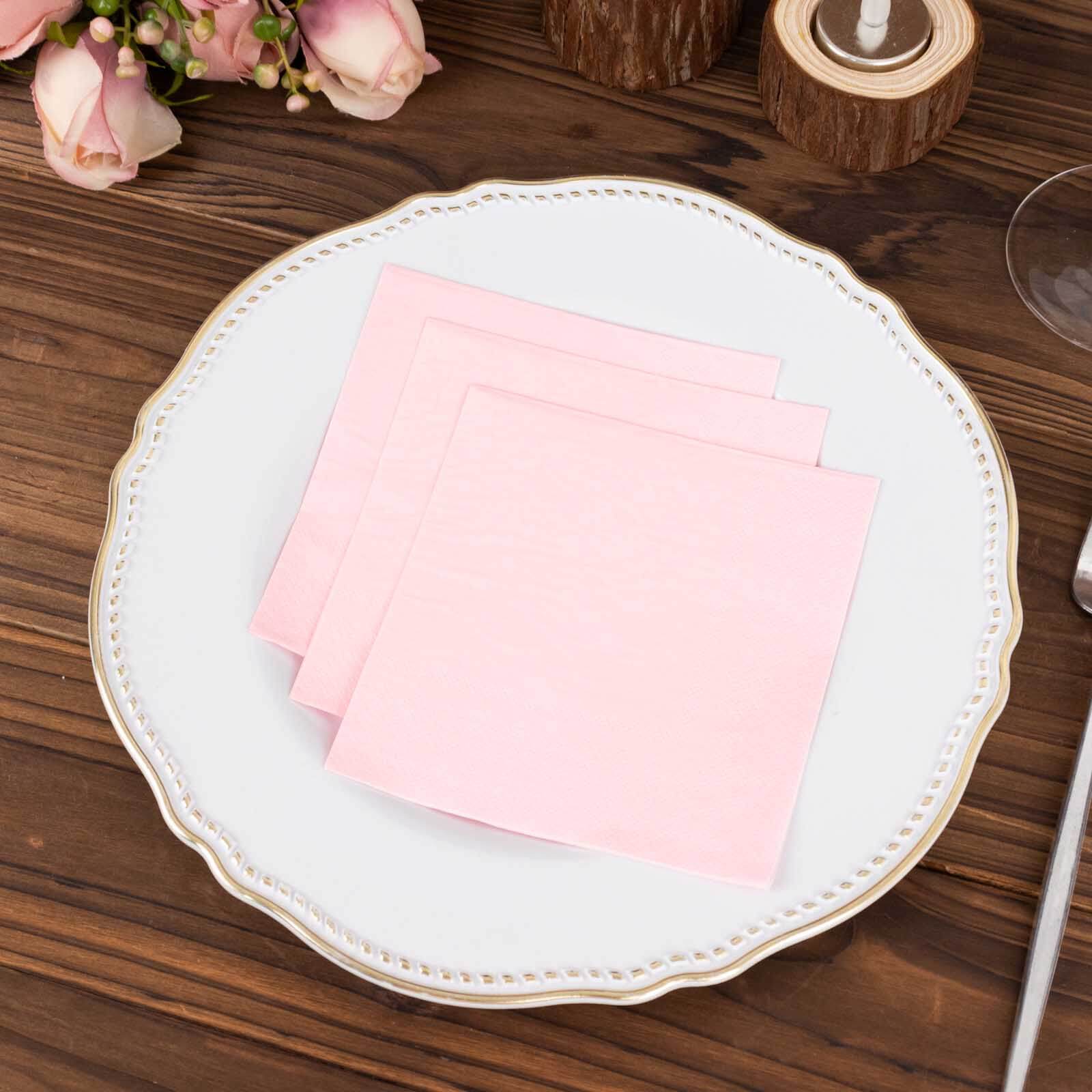 50-Pack Paper Beverage Napkins Pink - 2 Ply Disposable Soft 18GSM Cocktail Napkins 5"x5"