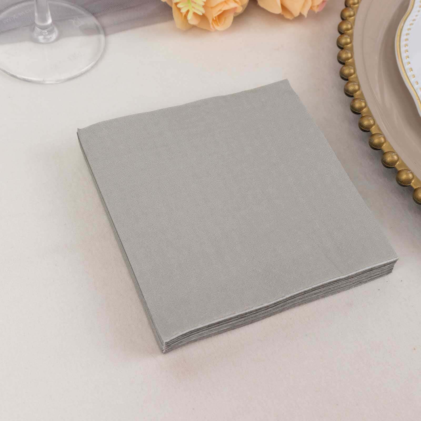 50-Pack Paper Beverage Napkins Silver - 2 Ply Disposable Soft 18GSM Cocktail Napkins 5"x5"