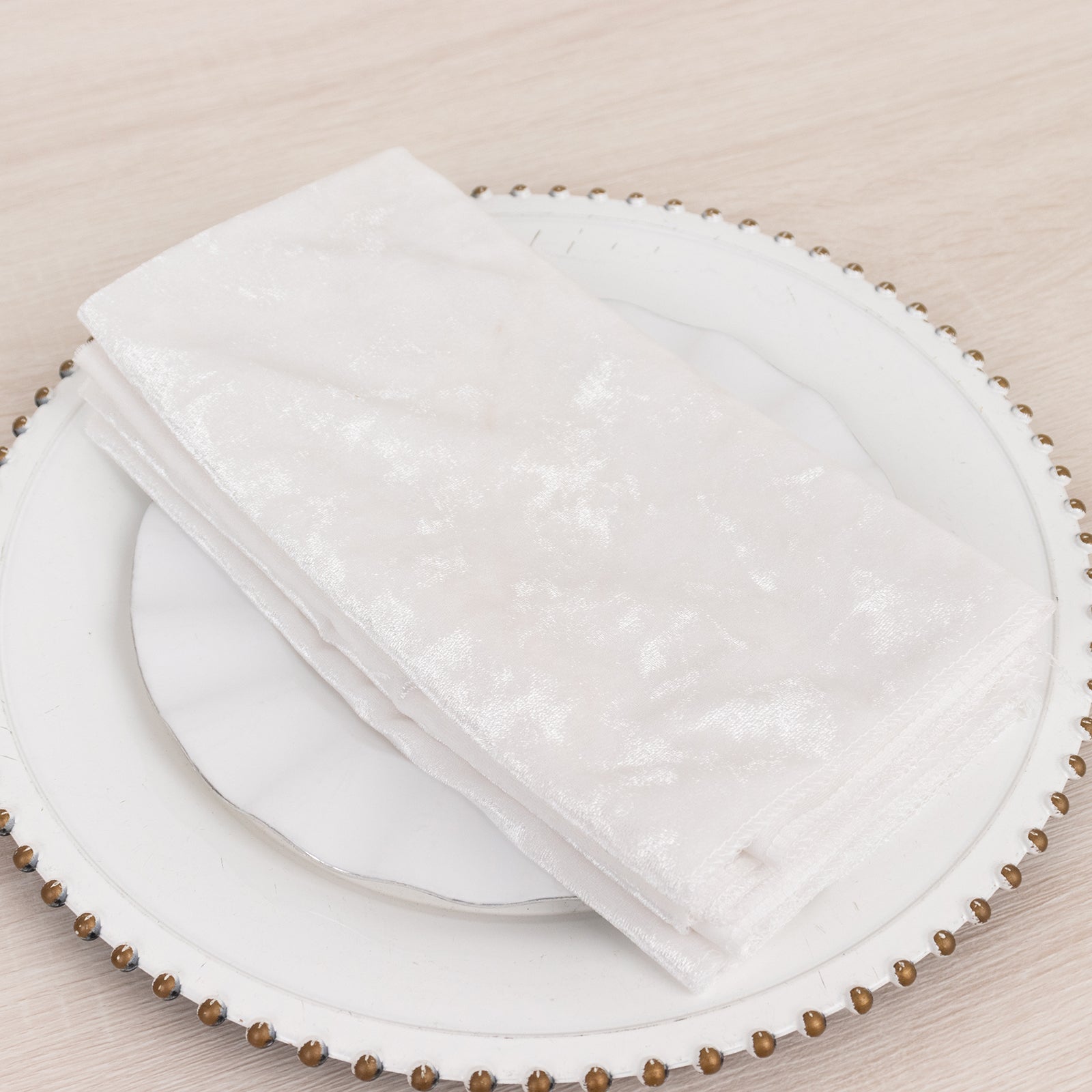 5 Pack Premium Crushed Velvet 20"x20" Napkins White - Rich & Textured Finish Dinner Napkins for Classy Events