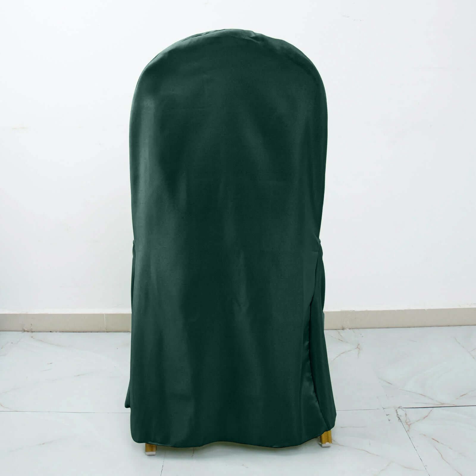Polyester Slip On Banquet Chair Covers Hunter Emerald Green - Stain-Resistant Reusable Durable Fabric