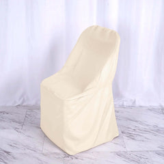Polyester Slip On Folding Chair Covers Beige - Stain-Resistant Reusable Durable Fabric