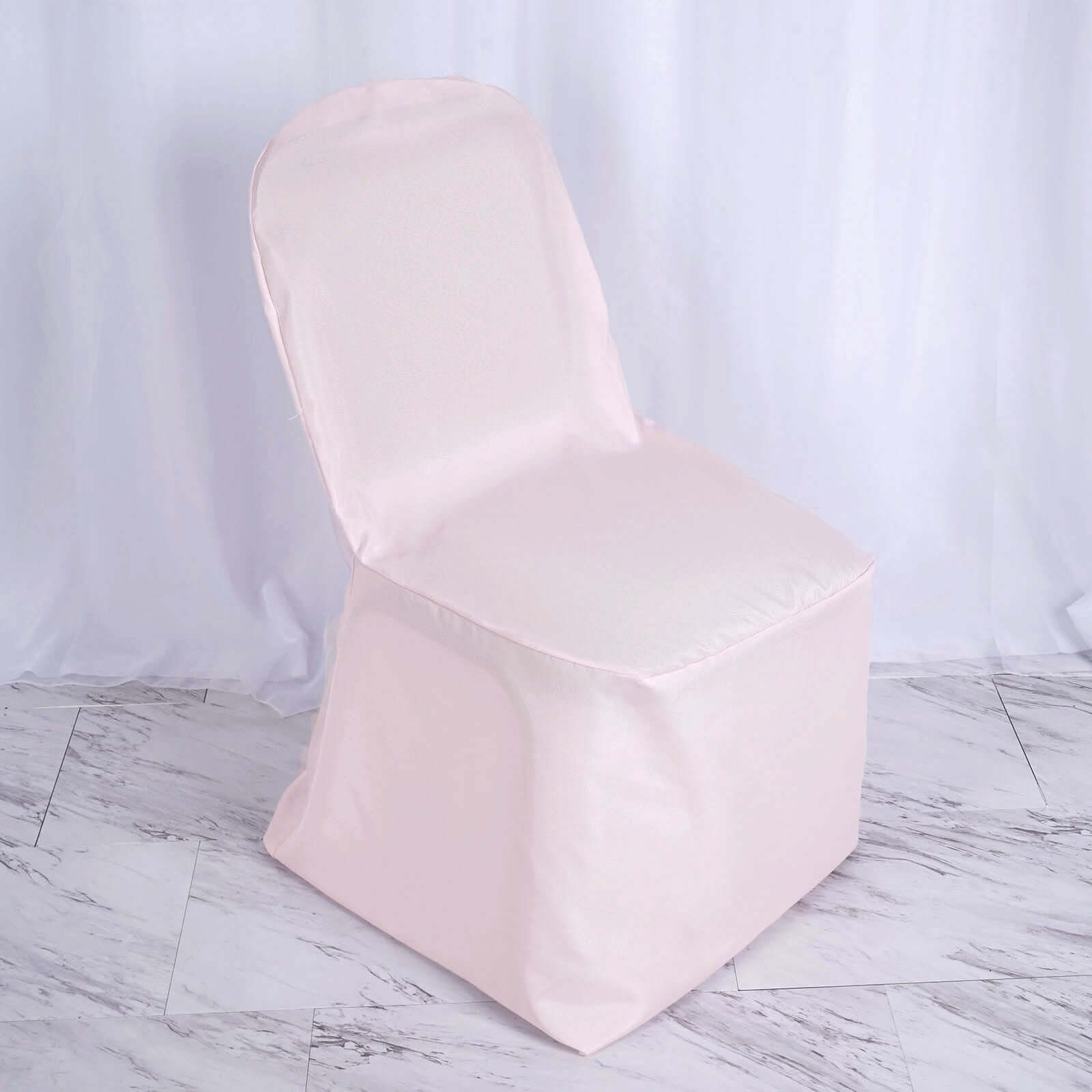 Polyester Slip On Banquet Chair Covers Blush - Stain-Resistant Reusable Durable Fabric