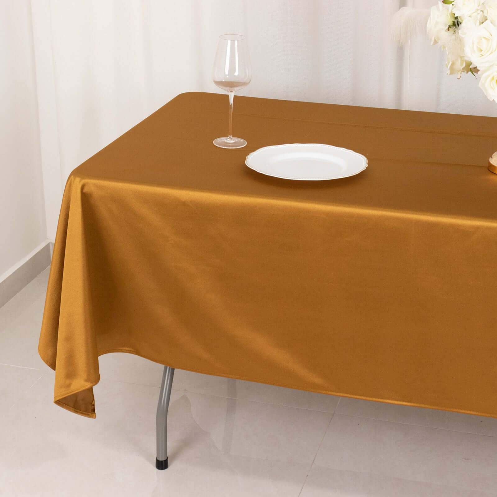 Scuba Rectangular 60"x102" Tablecloth Shimmering Gold - Wrinkle Free, Stain Resistant & Seamless Table Cover for Weddings and Parties