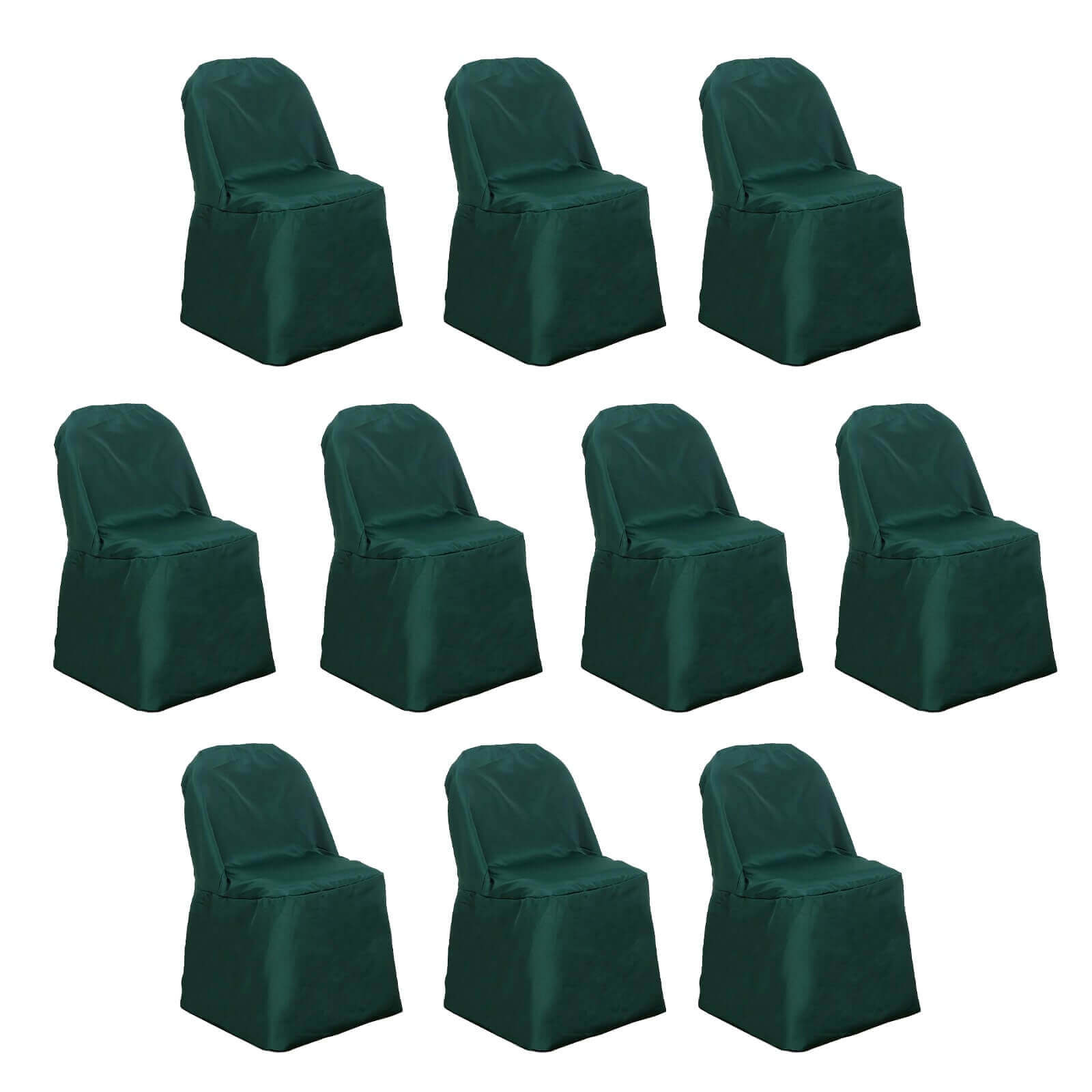 10 Pack Polyester Chair Covers for Folding Chairs Hunter Emerald Green - Wrinkle-Free Stain-Resistant Slip-On Slipcovers