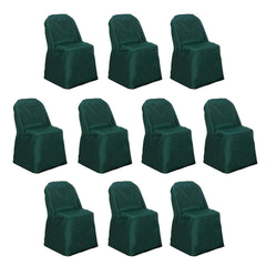 10 Pack Polyester Chair Covers for Folding Chairs Hunter Emerald Green - Wrinkle-Free Stain-Resistant Slip-On Slipcovers