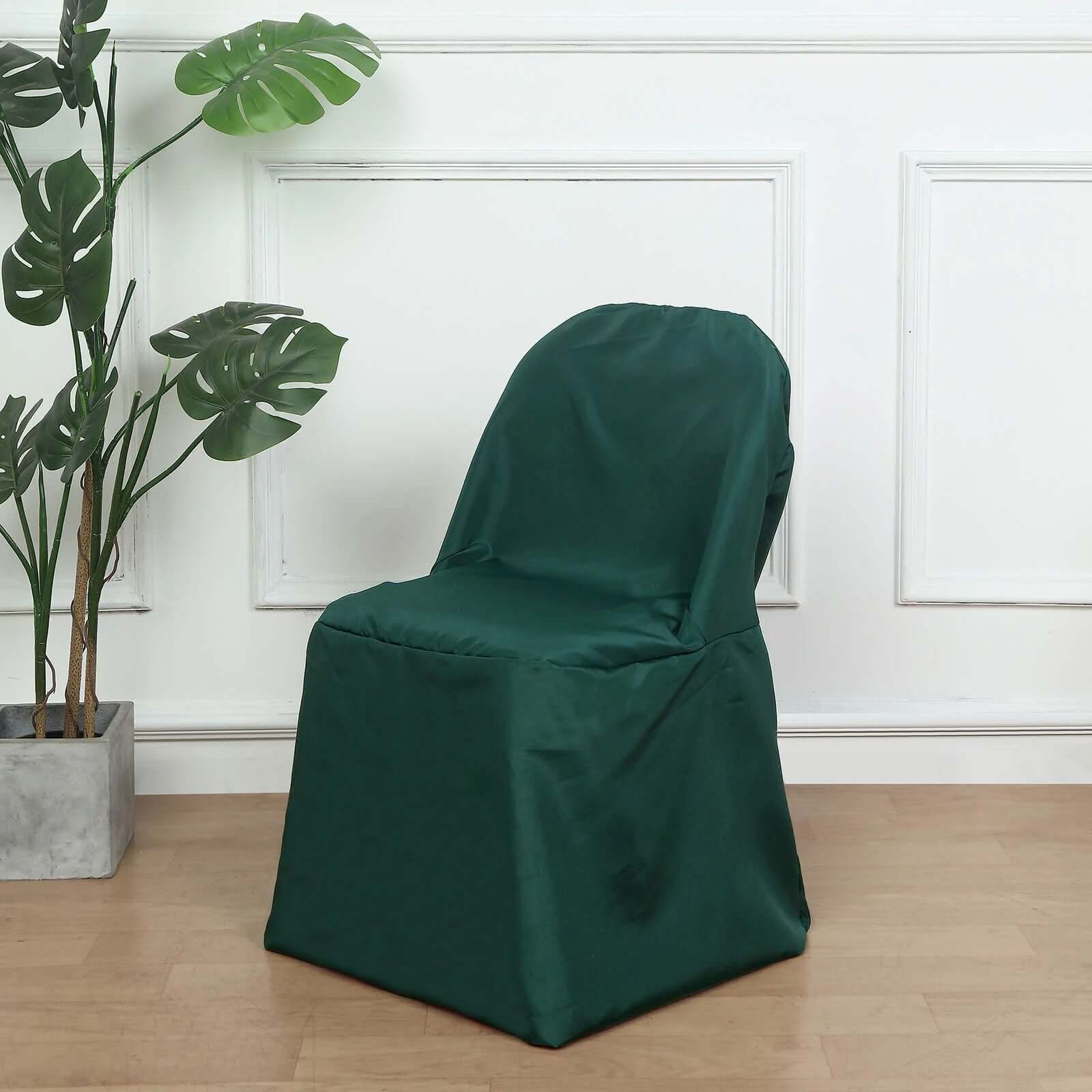 Polyester Slip On Folding Chair Covers Hunter Emerald Green - Stain-Resistant Reusable Durable Fabric