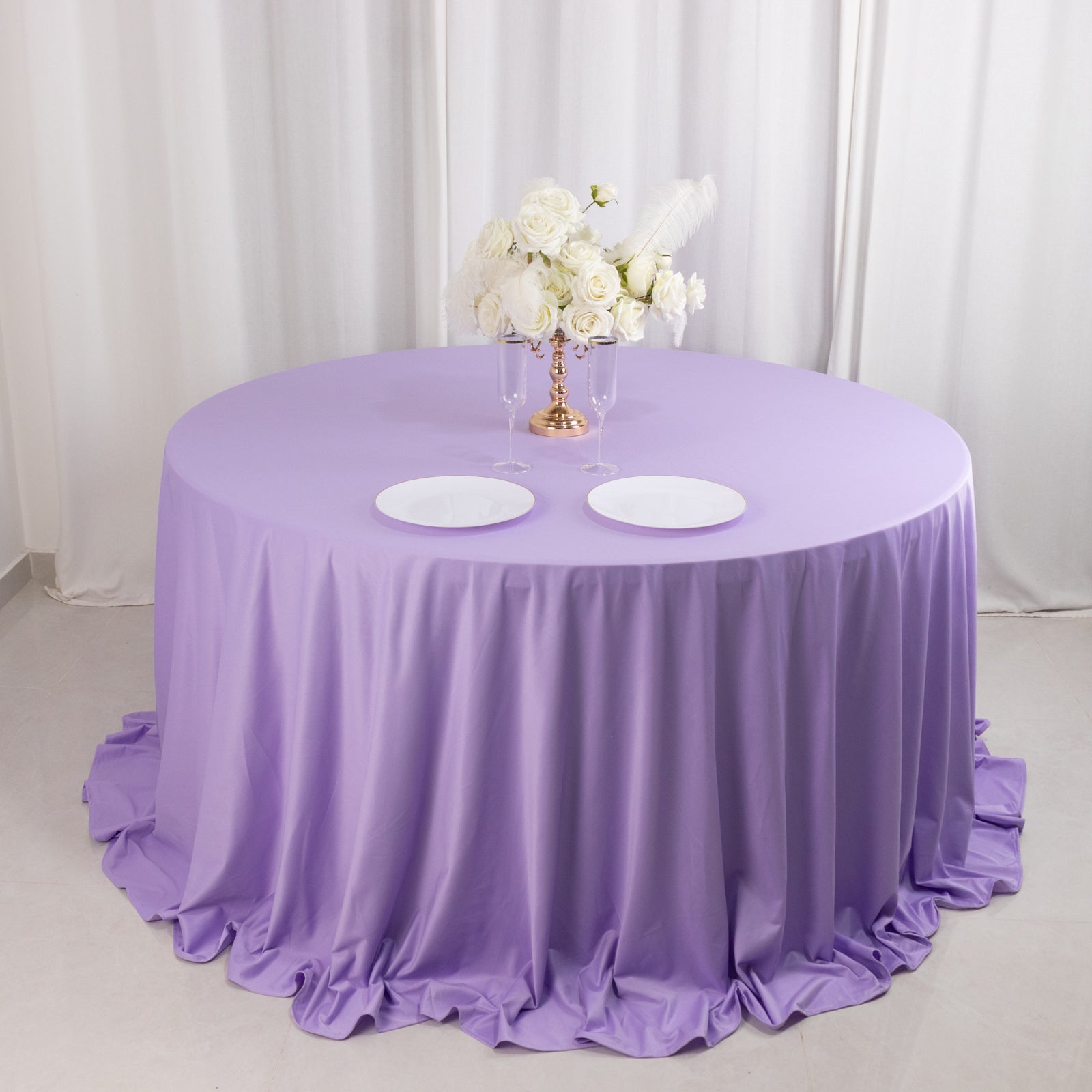 Scuba Round 132" Tablecloth Lavender Lilac - Wrinkle Free & Stain Resistant Seamless Table Cover