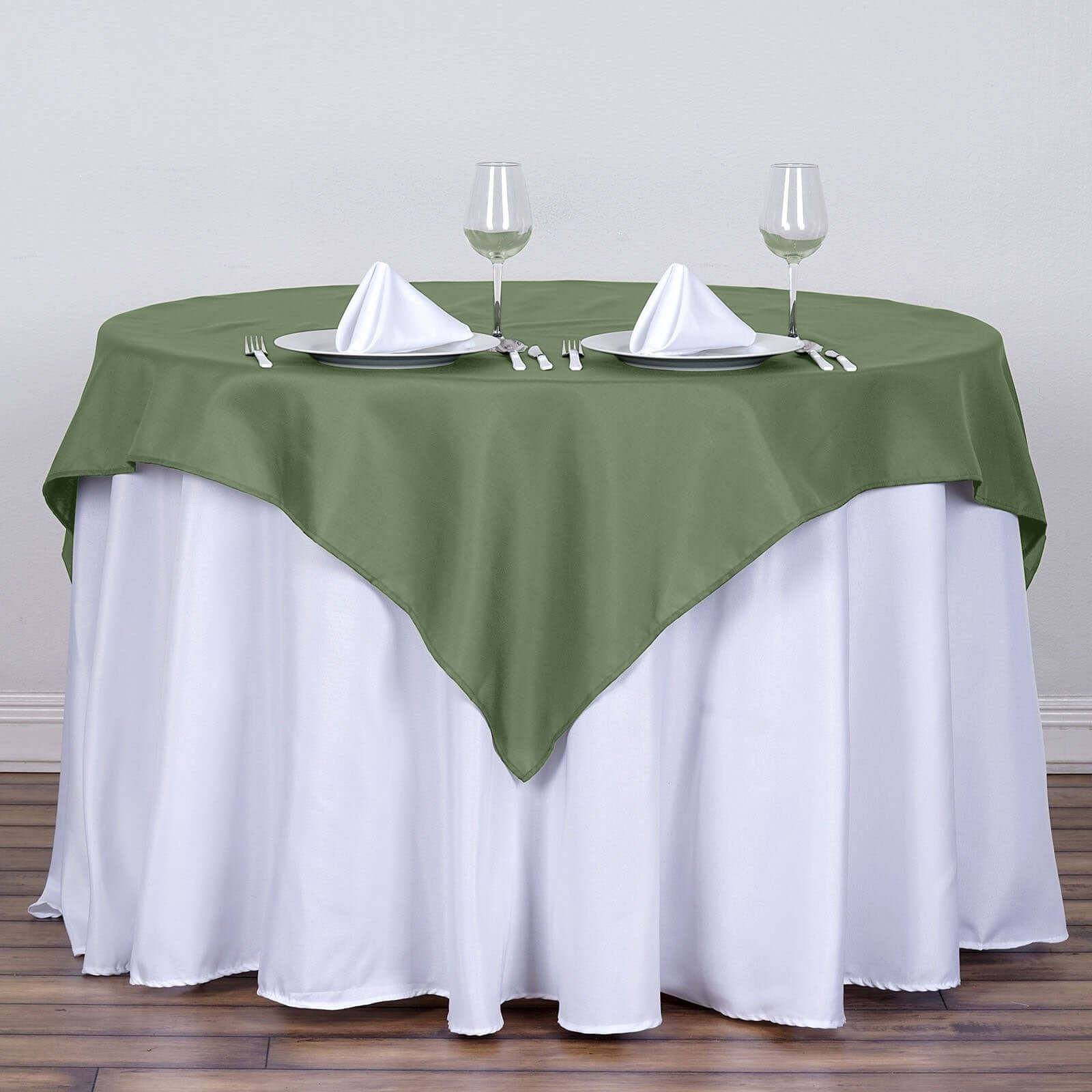 Polyester 54"x54" Table Overlay Square Tablecloth Olive Green - Wrinkle-Resistant & Durable Table Cover