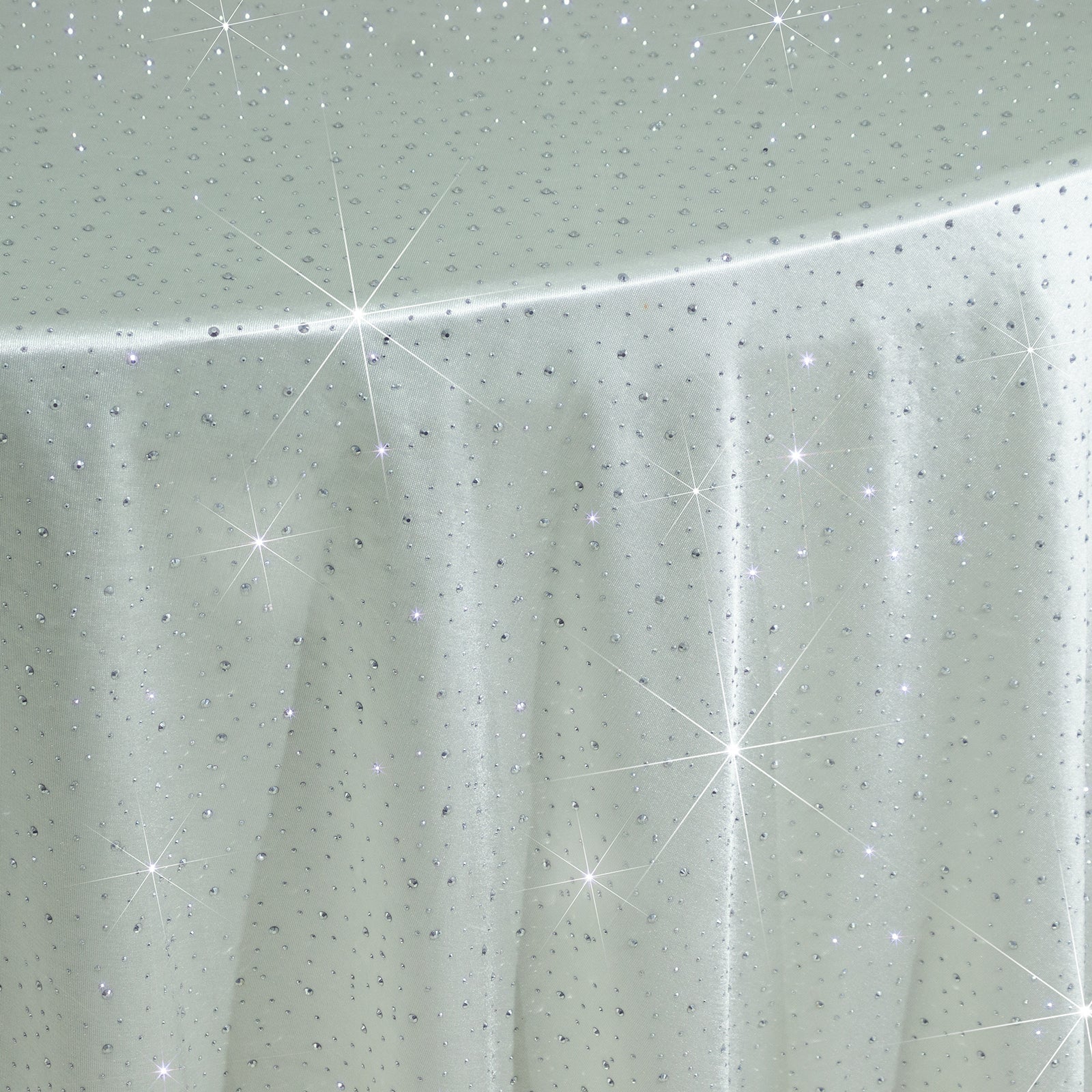 Scuba Round Tablecloth 120″ Pearl White with Rhinestone Accents – Seamless, Wrinkle-Free, Stain-Resistant Event Linen