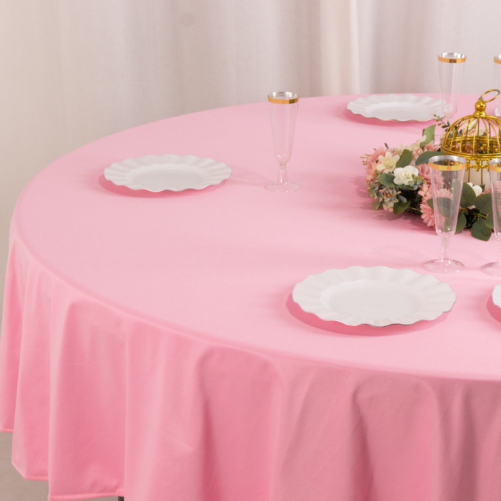 Scuba Round 90" Tablecloth Pink - Wrinkle Free & Stain Resistant Table Cover