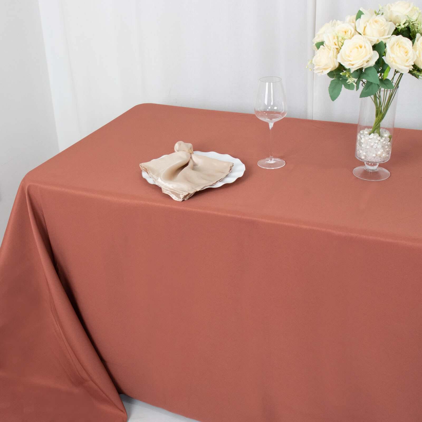 Premium Polyester 90"x156" Rectangle Tablecloth Terracotta (Rust) - Seamless 220GSM Stain-Resistant Table Cover