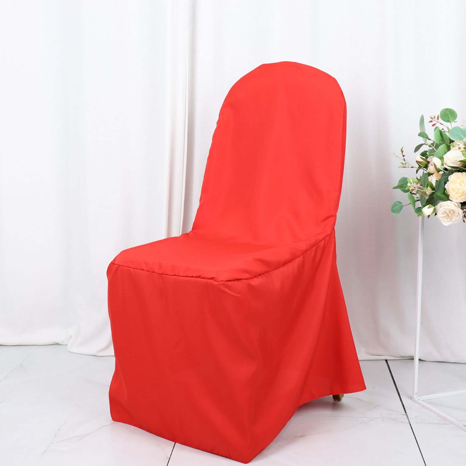 Polyester Slip On Banquet Chair Covers Red - Stain-Resistant Reusable Durable Fabric