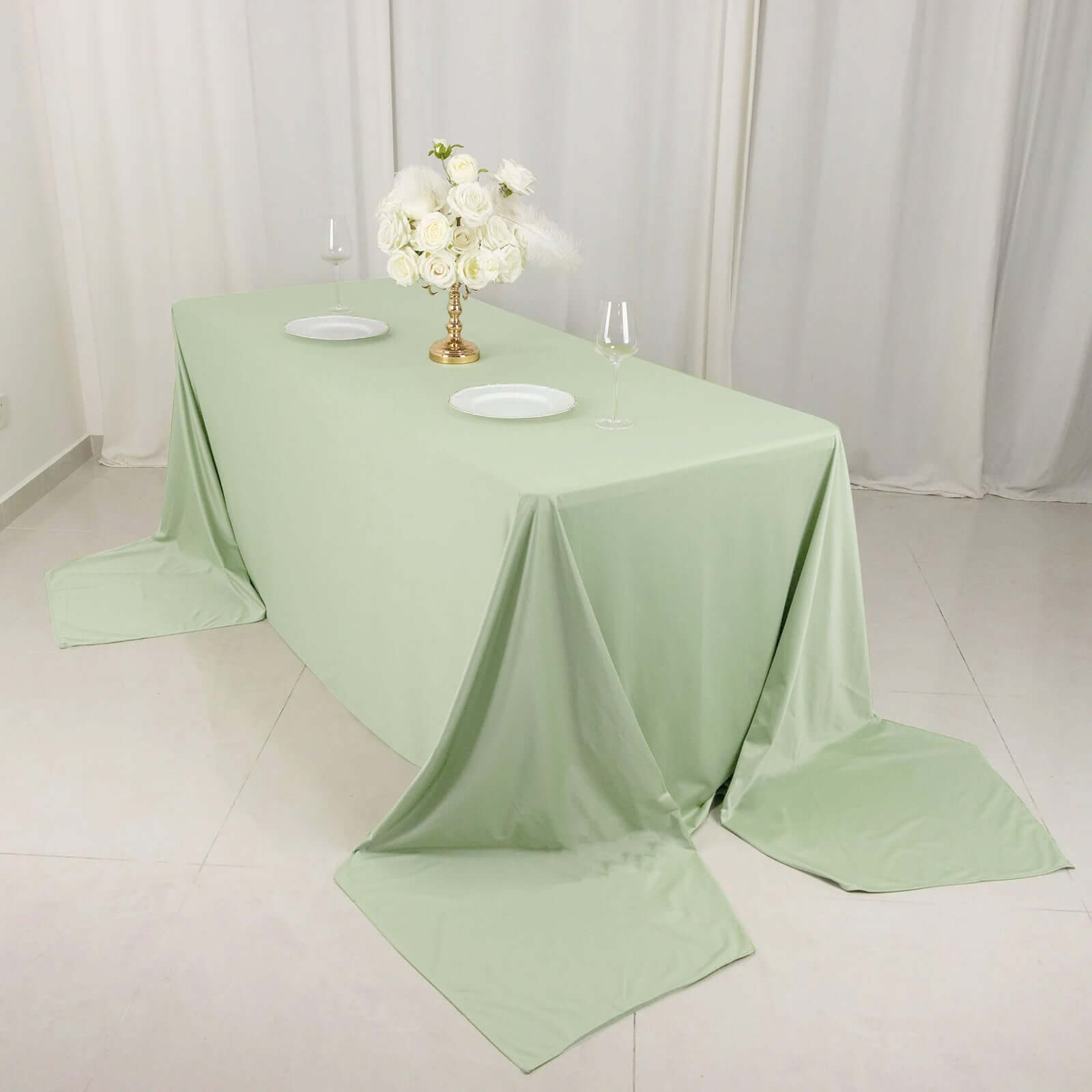 Scuba Rectangular 90"x156" Tablecloth Sage Green - Wrinkle Free, Stain Resistant & Seamless Table Cover