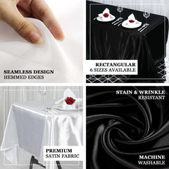 Satin Rectangular 72"x120" Tablecloth Black - Smooth & Easy to Maintain Table Cover