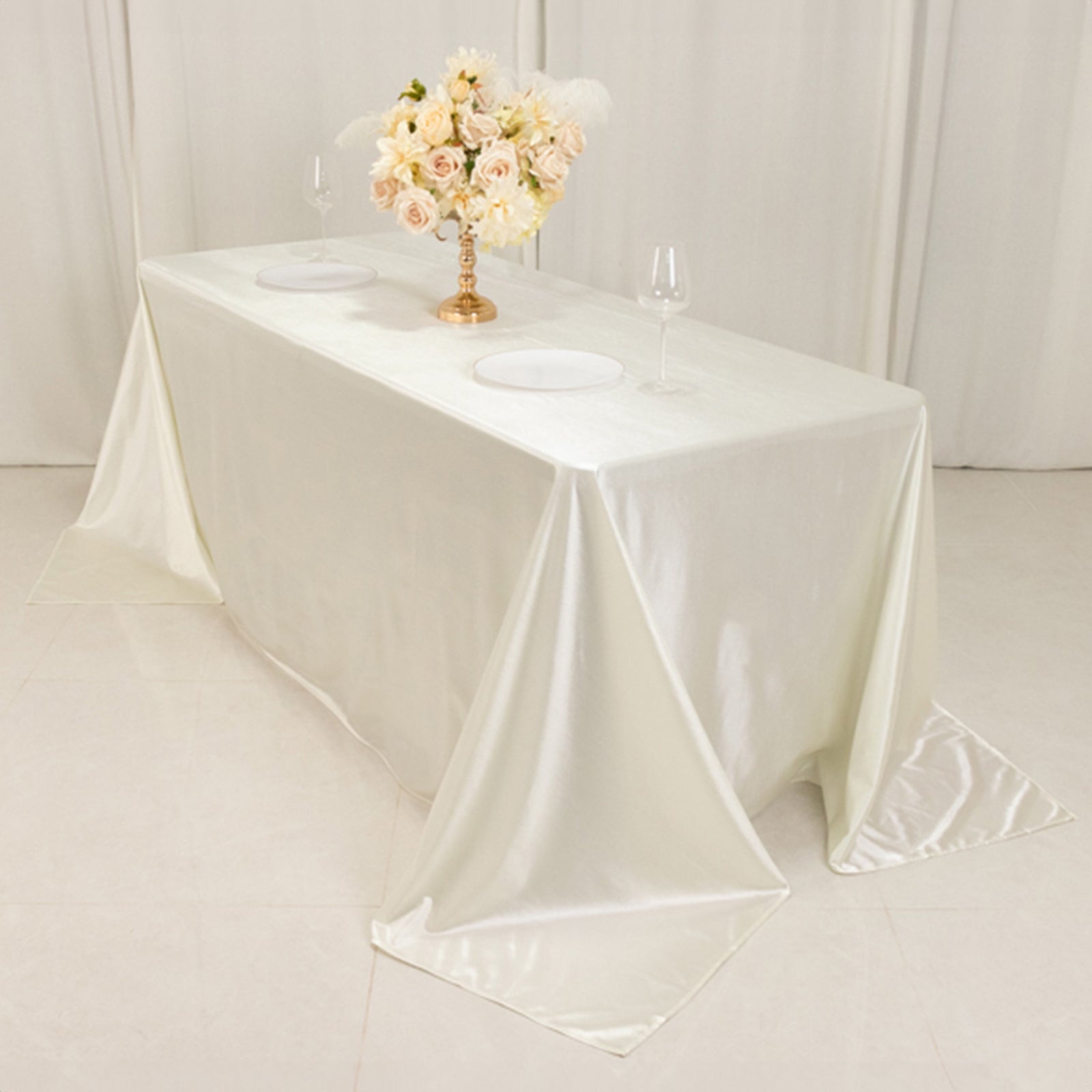 Scuba Rectangular 90"x132" Tablecloth Shimmering Pearl White - Wrinkle Free & Stain Resistant Seamless Table Cover