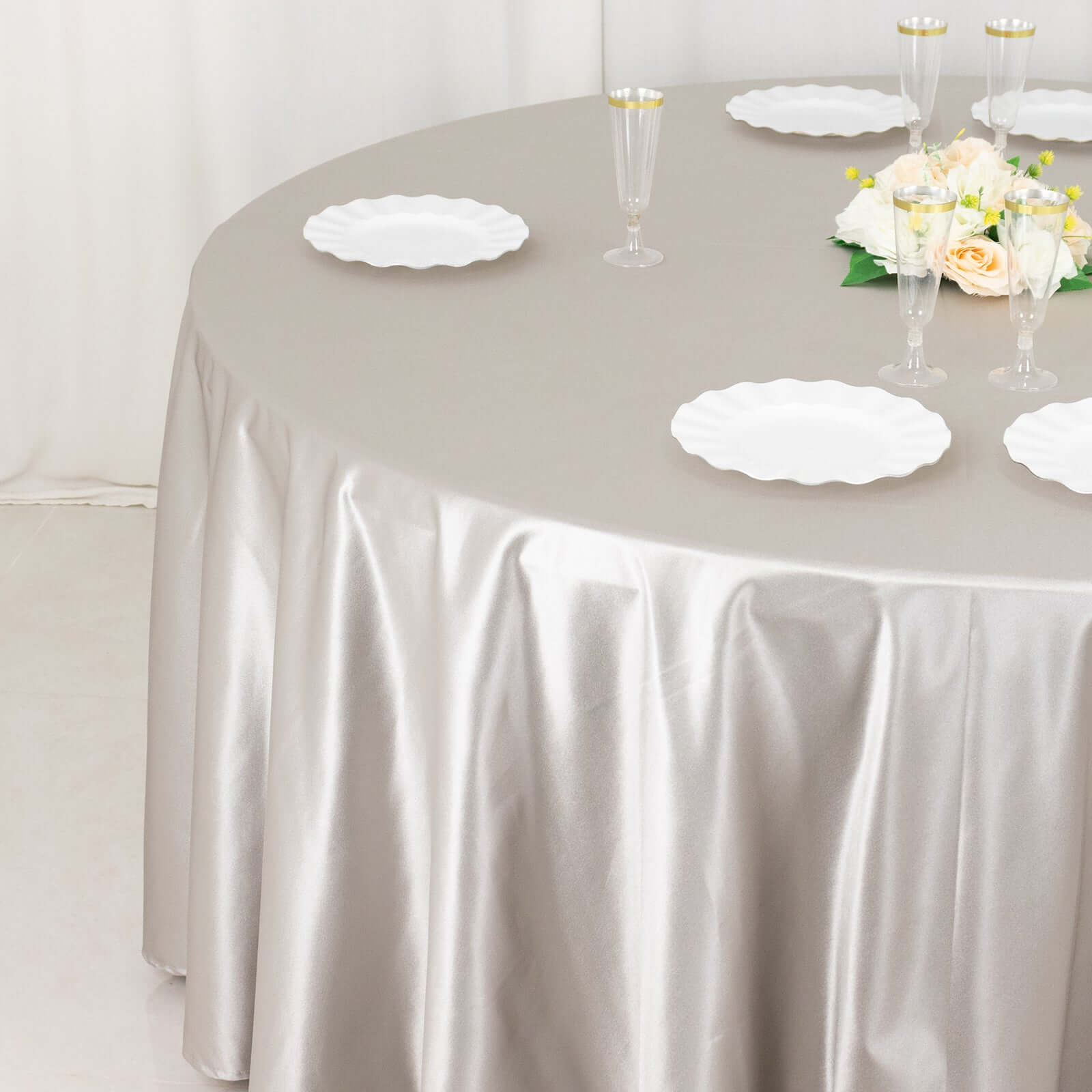 Scuba Round 120" Tablecloth Shimmering Silver - Wrinkle Free, Stain Resistant & Seamless Table Cover