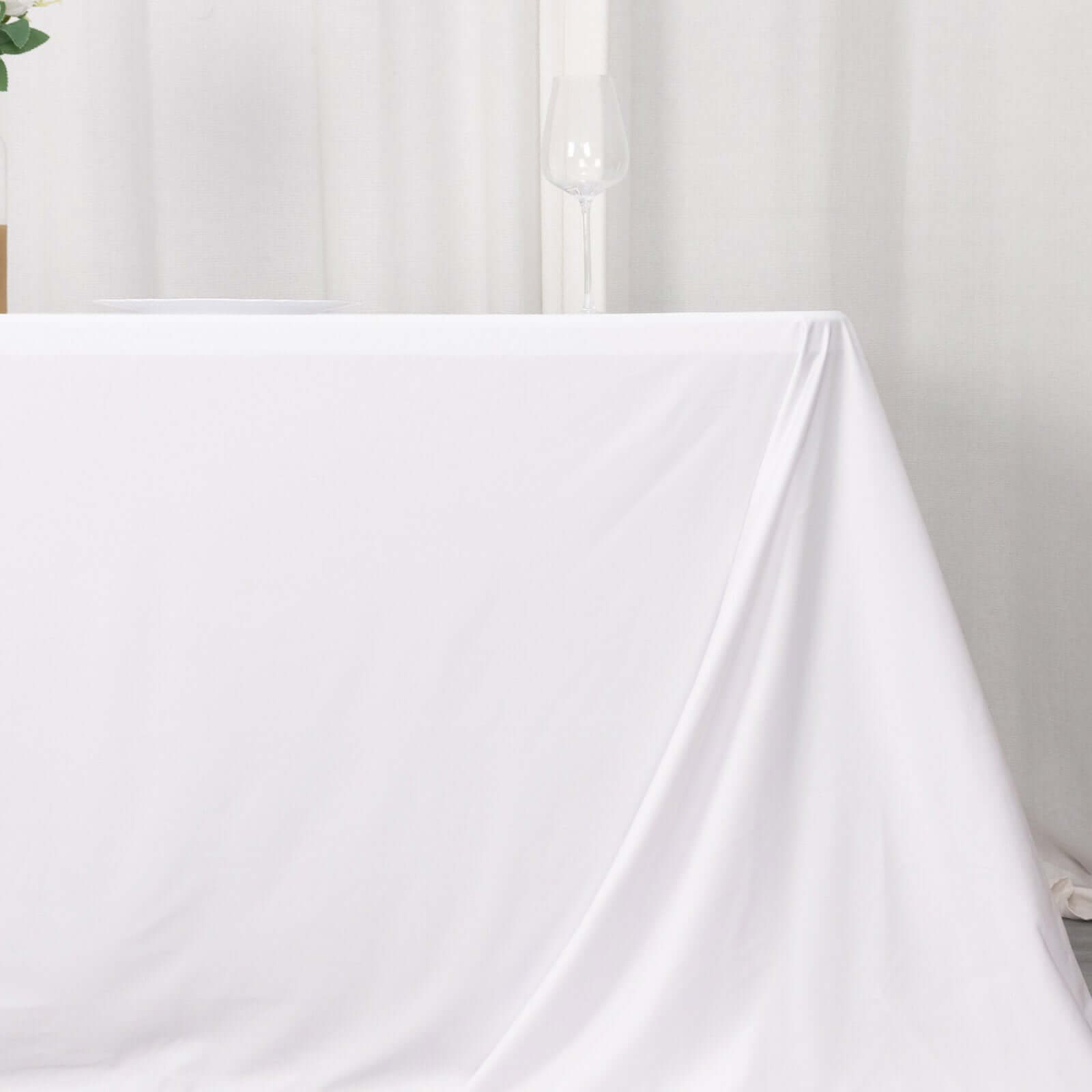 Scuba Rectangular 90"x156" Tablecloth White - Wrinkle Free, Stain Resistant & Seamless Table Cover for Weddings and Parties