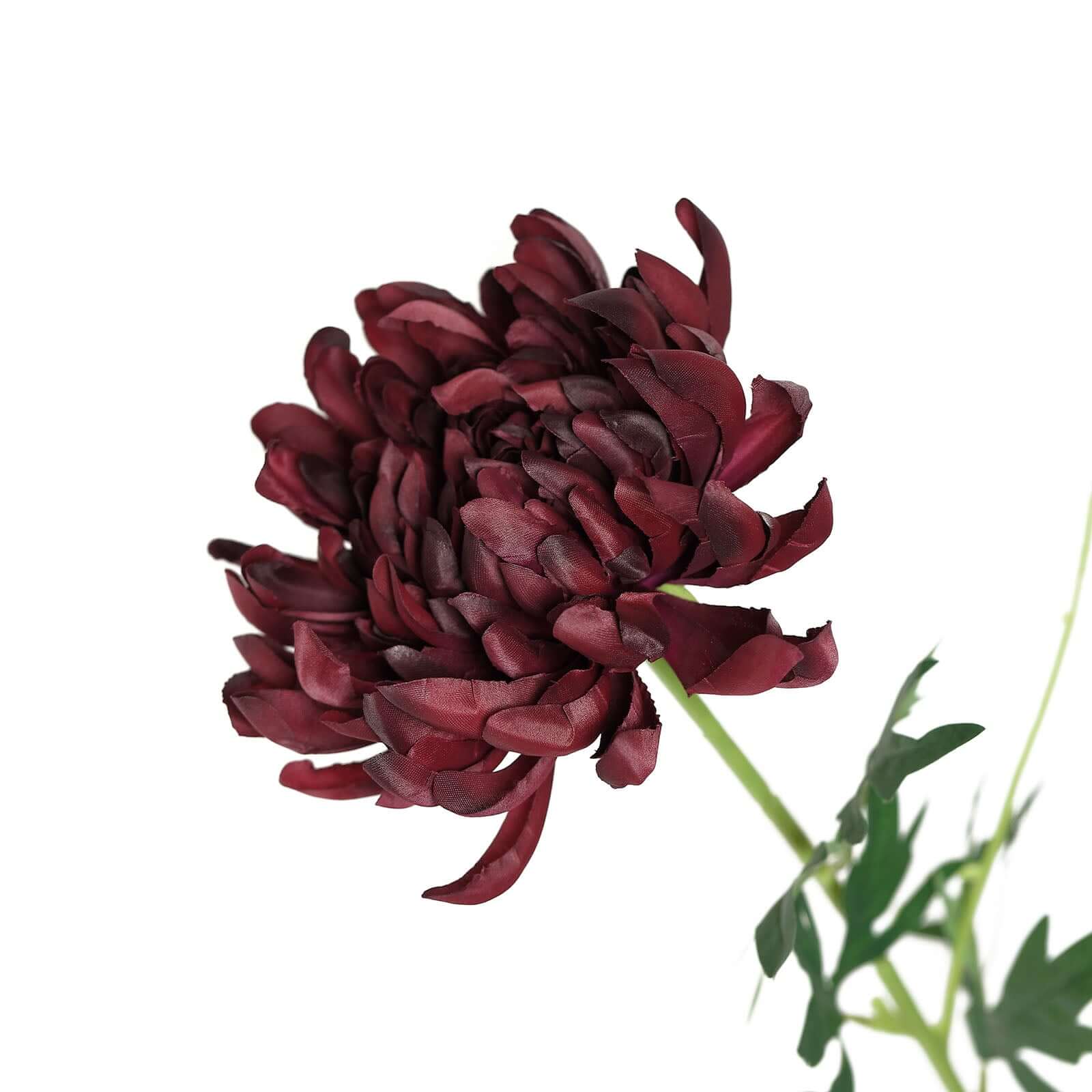 3 Stems Burgundy 27" Artificial Silk Chrysanthemum Bouquet Flowers, Large Faux Mum Branches