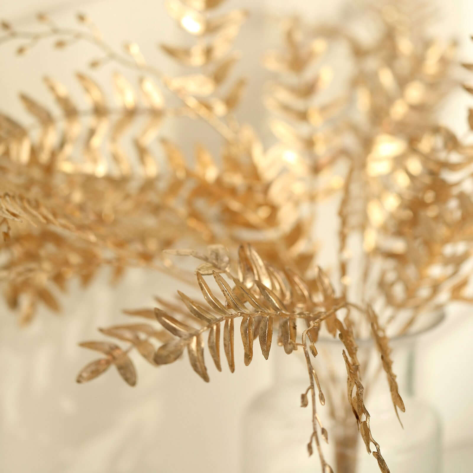 2-Pack Artificial Fern Leaf Branches Metallic Gold - Faux Decorative Bouquets for Glamorous Centerpiece Backdrop & Floral Decor 21"