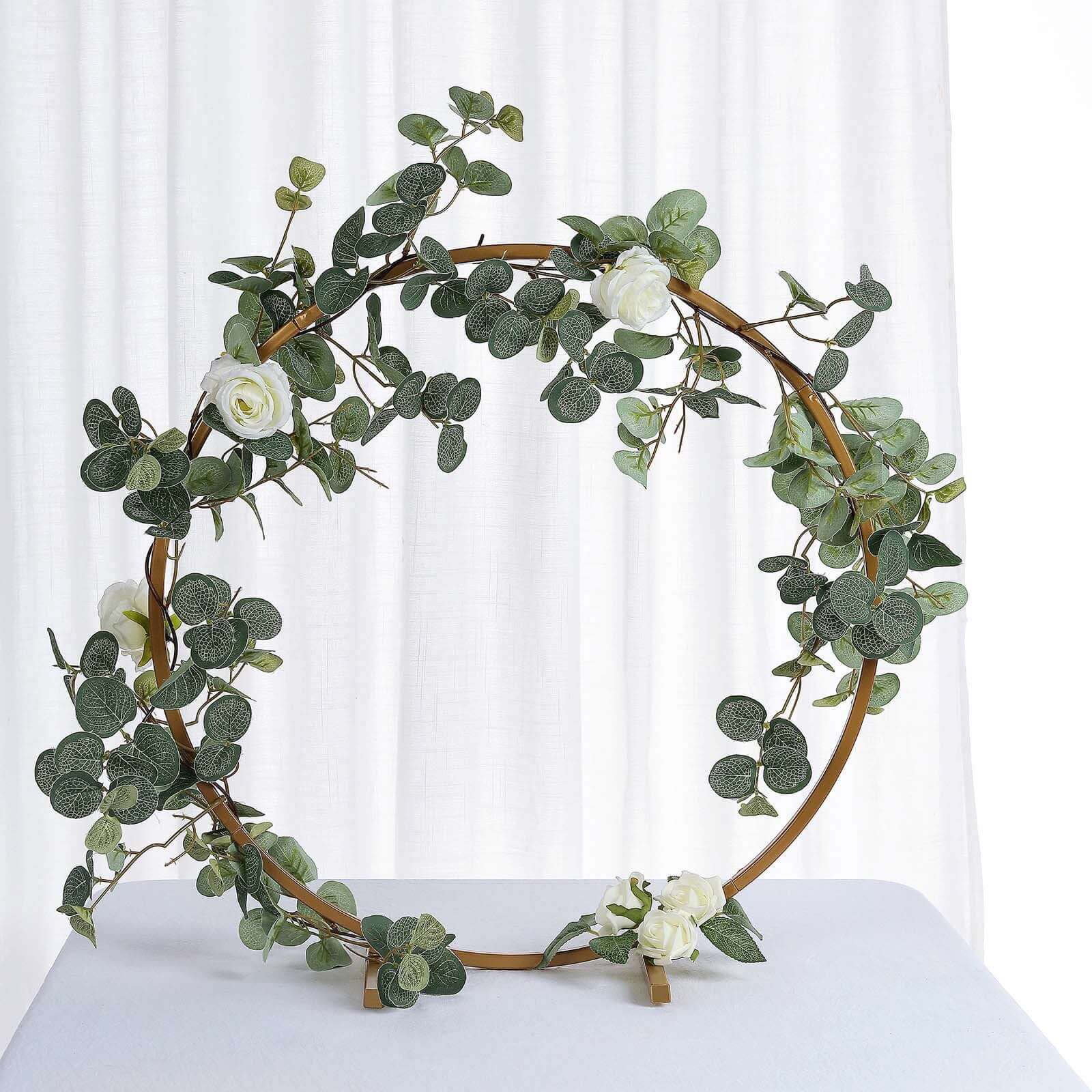 20" Gold Round Arch Wedding Centerpiece, Metal Hoop Wreath Tabletop Decor