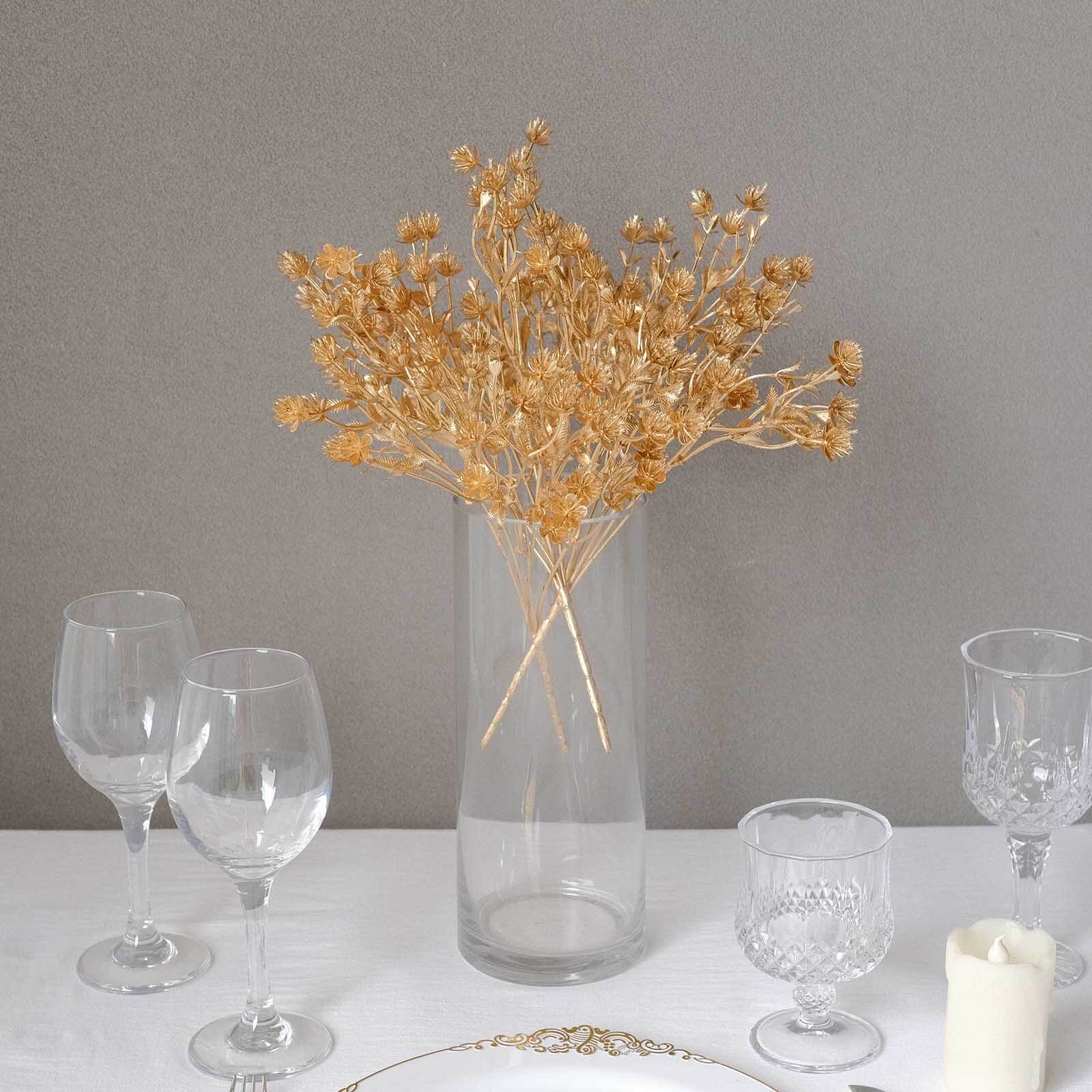 4-Pack Artificial Baby's Breath Flower Bouquet Metallic Gold for Event Decor & Centerpieces 13"