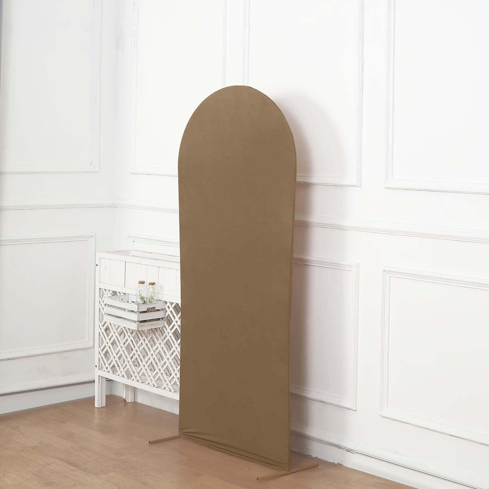 5ft Matte Taupe Spandex Fitted Chiara Backdrop Stand Cover For Round Top Wedding Arch